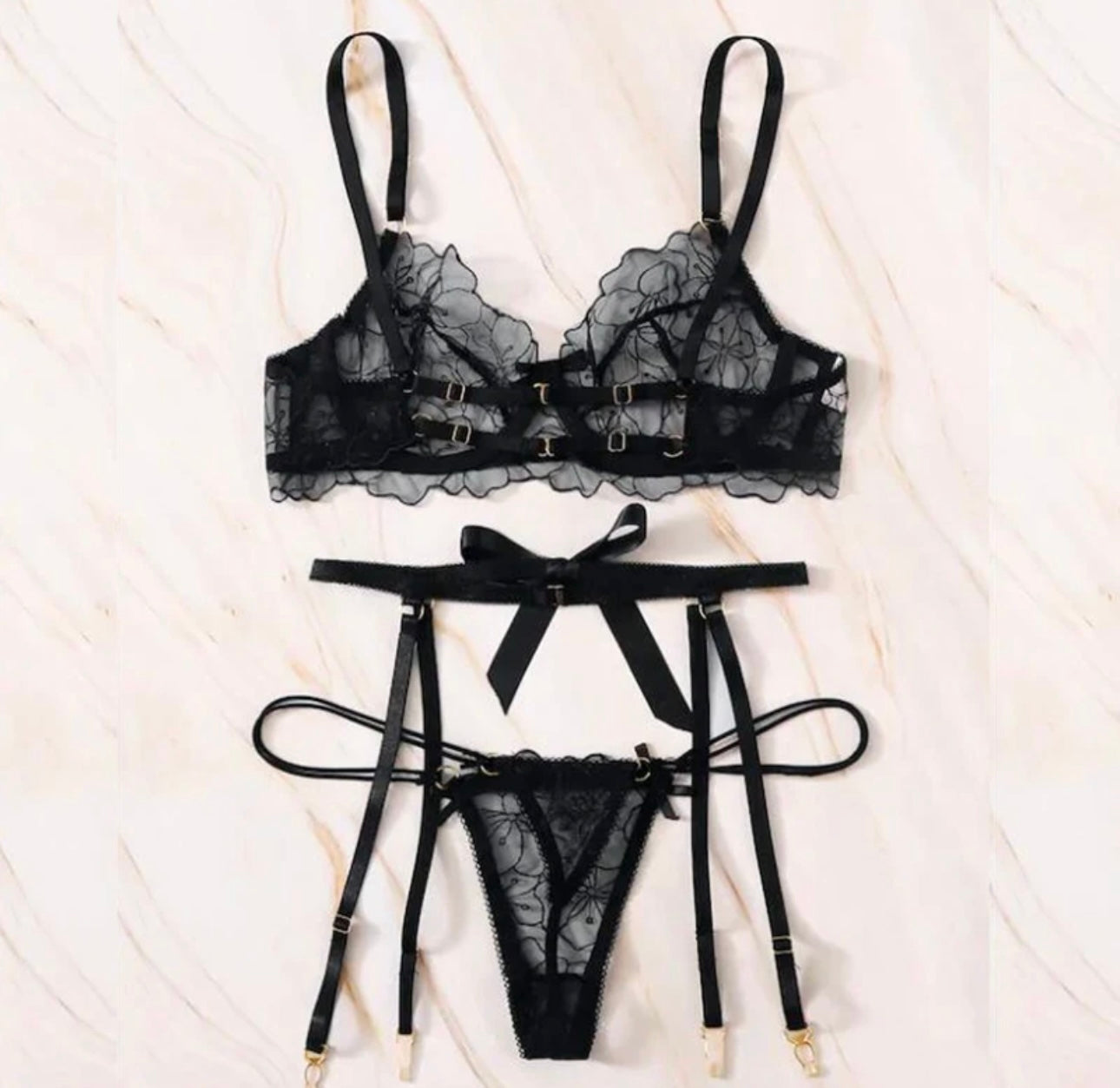 KOMPLET koronka 3 elementy czarny