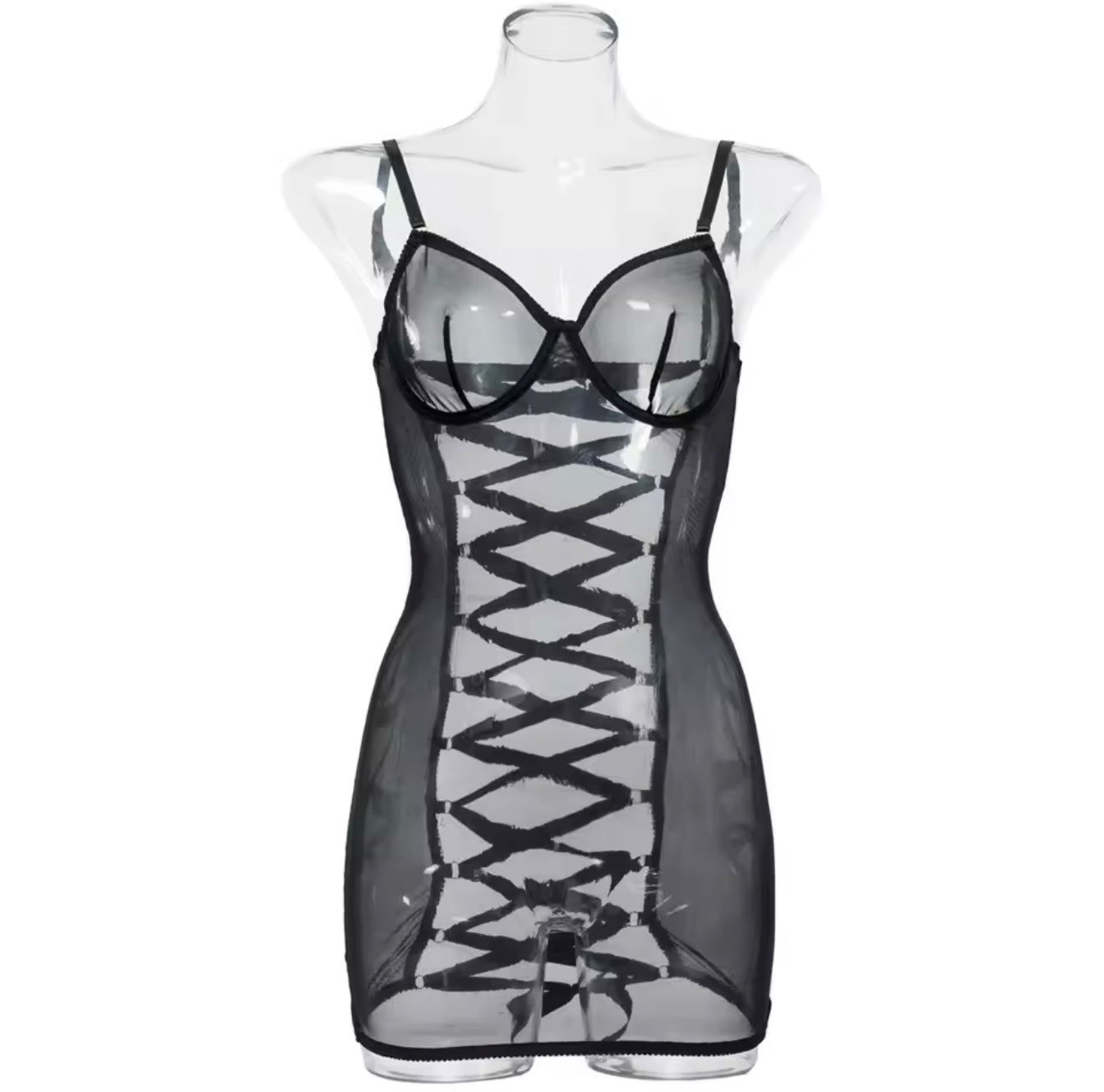 Obsession Noir – Czarna Przezroczysta Koszulka Bielizna z Wiązaniem