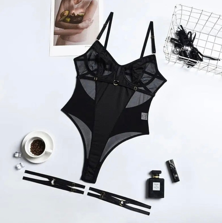 Body z siateczką 2 kolory + podwiązki Venus Night