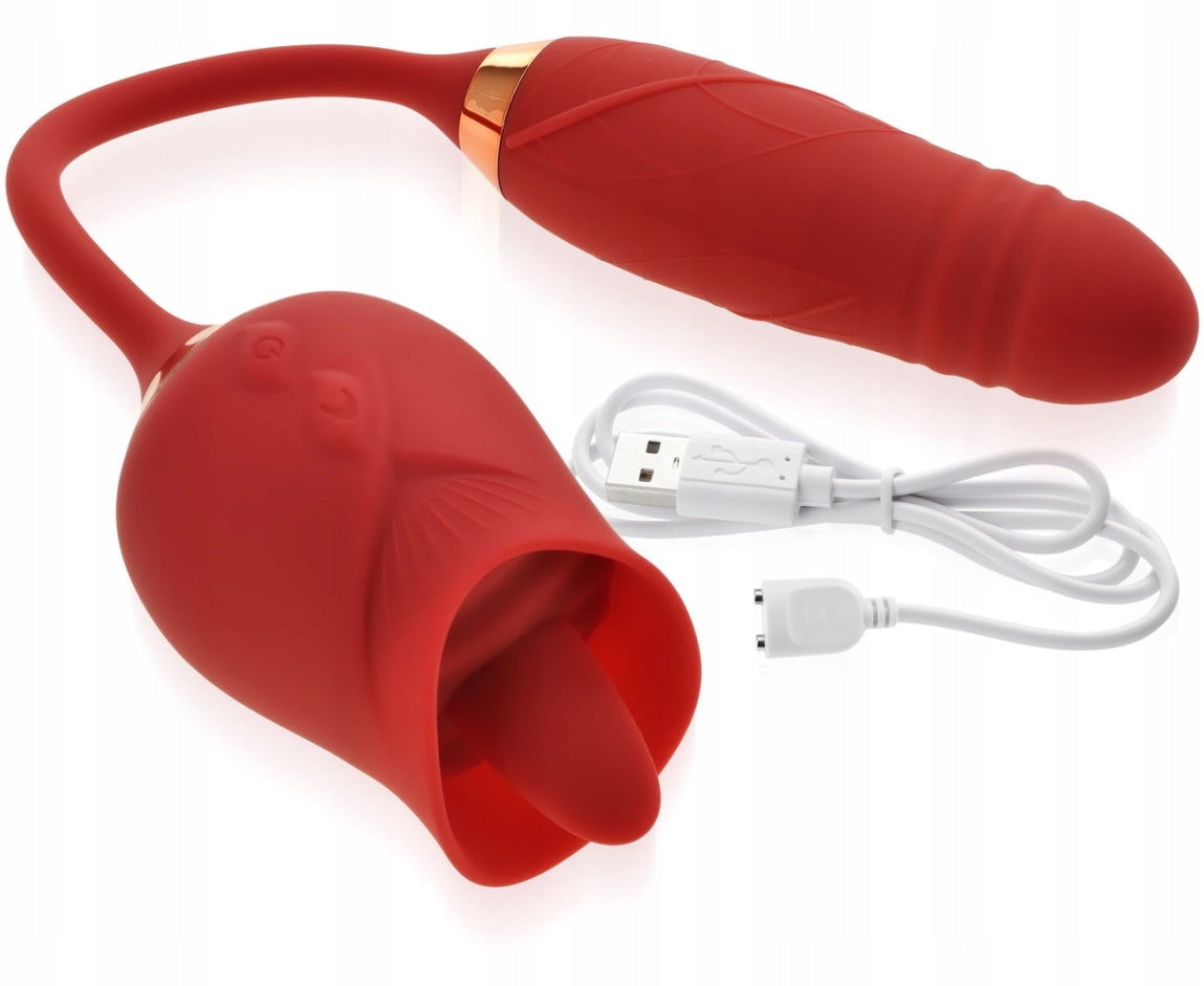 wibrator posuwisty RÓŻA 2W1 - RUCHOMY JĘZYK