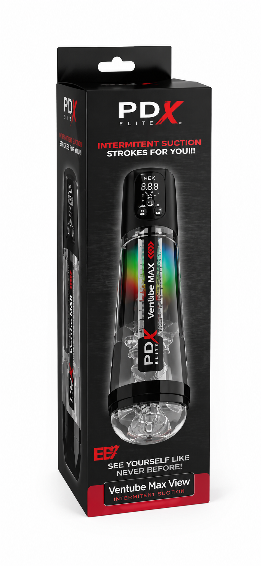 PDX Elite Viewtube Max View Black – Automatyczny Stymulator z Funkcją Ssania, Wibracjami i Podświetleniem LED