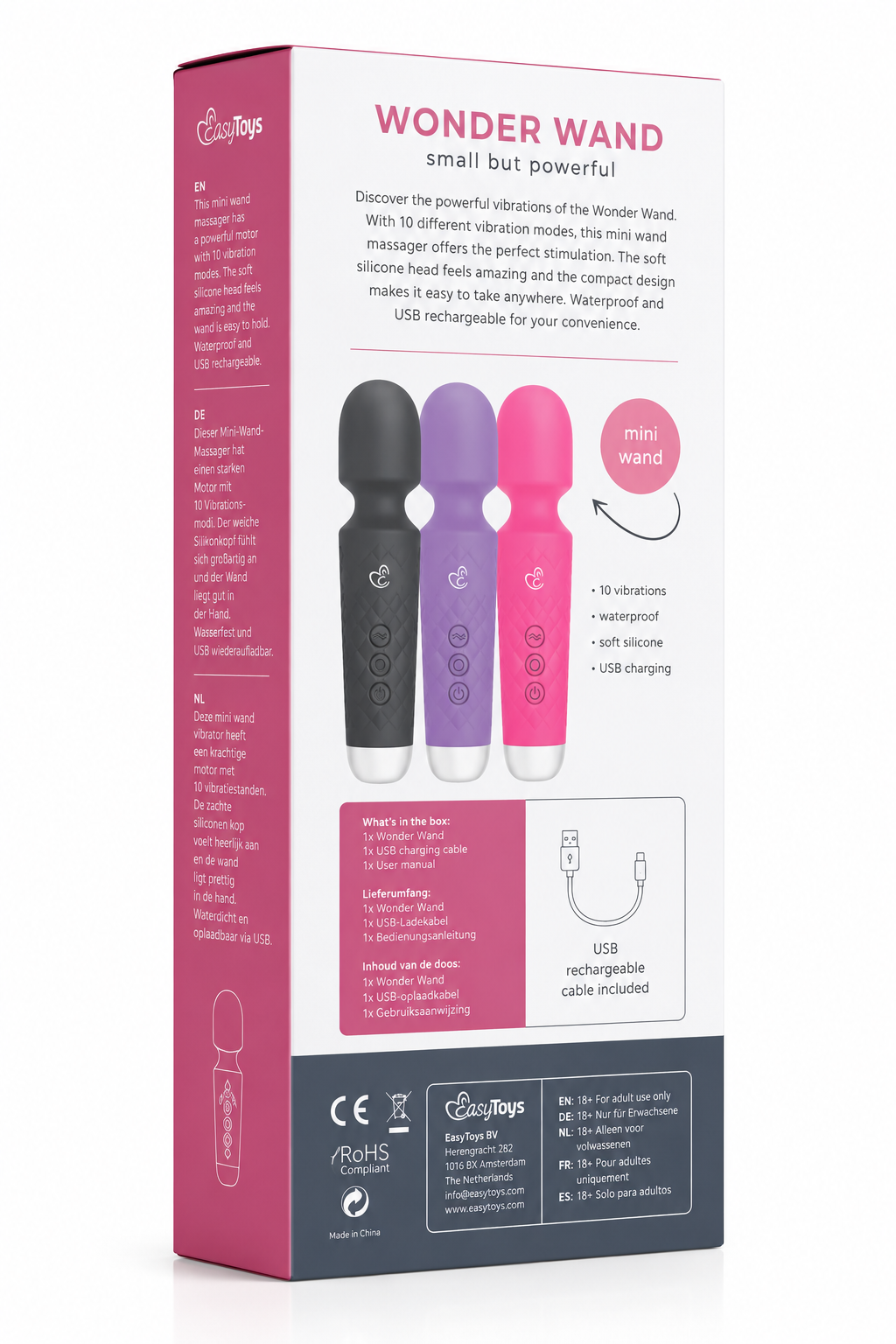 Mini Wibrator EasyToys Wand Collection USB Wodoodporny 18 Trybów Czarny