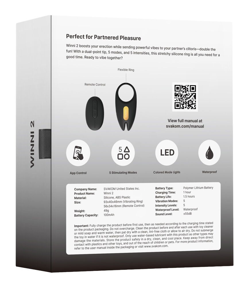 SVAKOM Winni 2 – wibrujący pierścień na penisa z aplikacją i pilotem