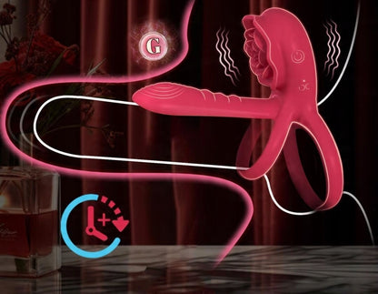 Wibrująca Obrączka na Penisa z Pilotem i Stymulatorem Łechtaczki