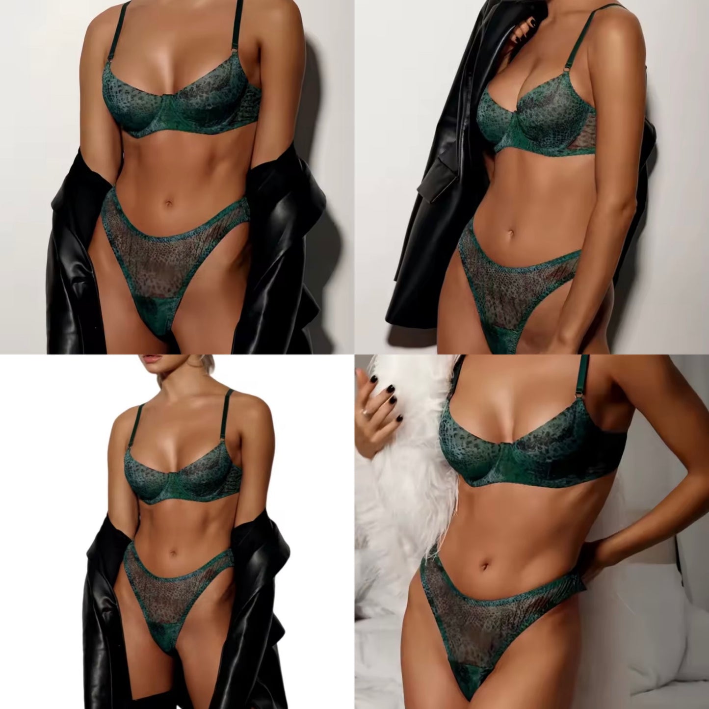 Emerald Desire – koronkowy komplet bielizny w kolorze butelkowej zieleni