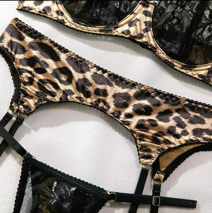 Feline Desire 3 częściowy zestaw bielizny w panterkę