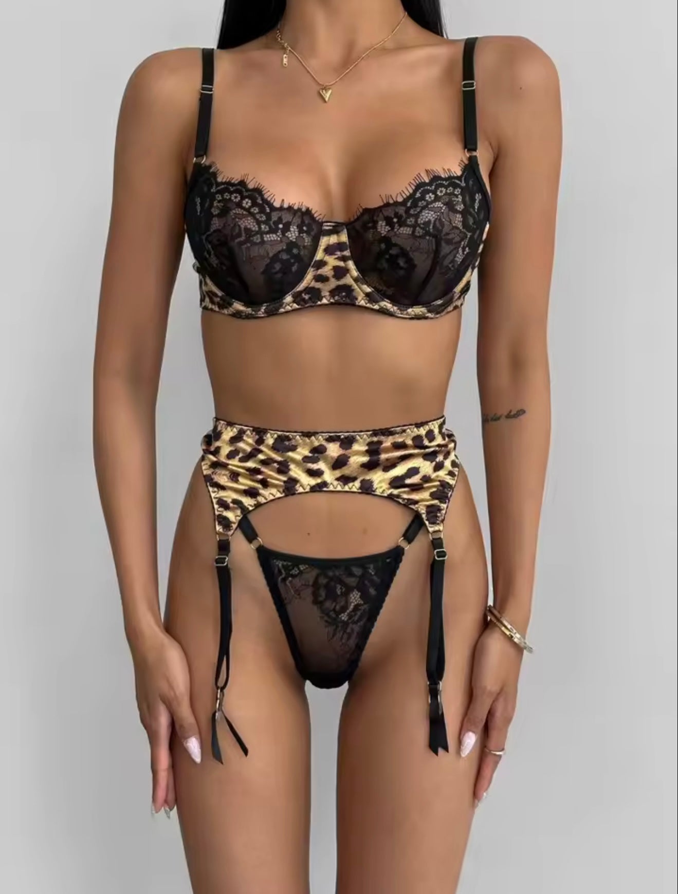 Feline Desire 3 częściowy zestaw bielizny w panterkę