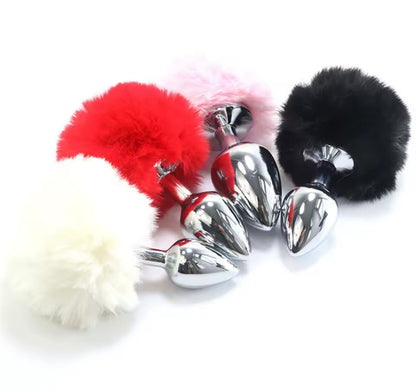 KOREK ANALNY Z POMPONEM PLUG OGONEK KRÓLICZEK STAL NIERDZEWNA