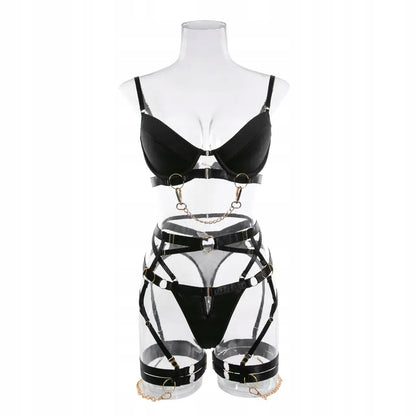 KOMPLET sexy bielizna erotyczna KLAMRY złote