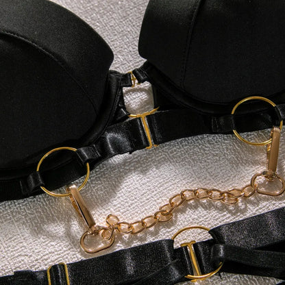 KOMPLET sexy bielizna erotyczna KLAMRY złote