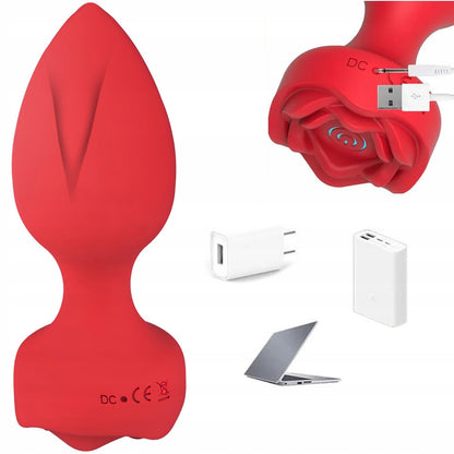 Wibrujący Korek Analny Róża z Pilotem – Wodoodporny, 10 Trybów, USB ANAL