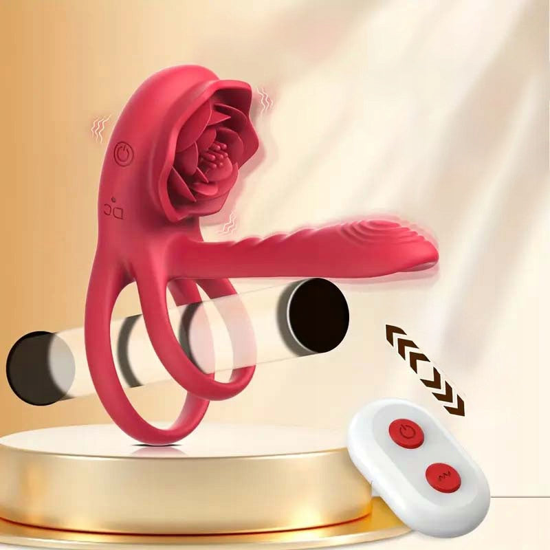 Wibrująca Obrączka na Penisa z Pilotem i Stymulatorem Łechtaczki