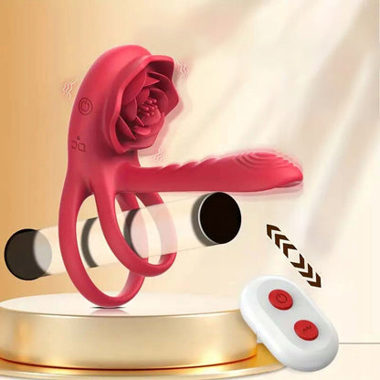 Wibrująca Obrączka na Penisa z Pilotem i Stymulatorem Łechtaczki