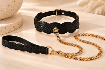 Lunar Braided Leash & Collar – elegancka pleciona obroża ze złotą smyczą