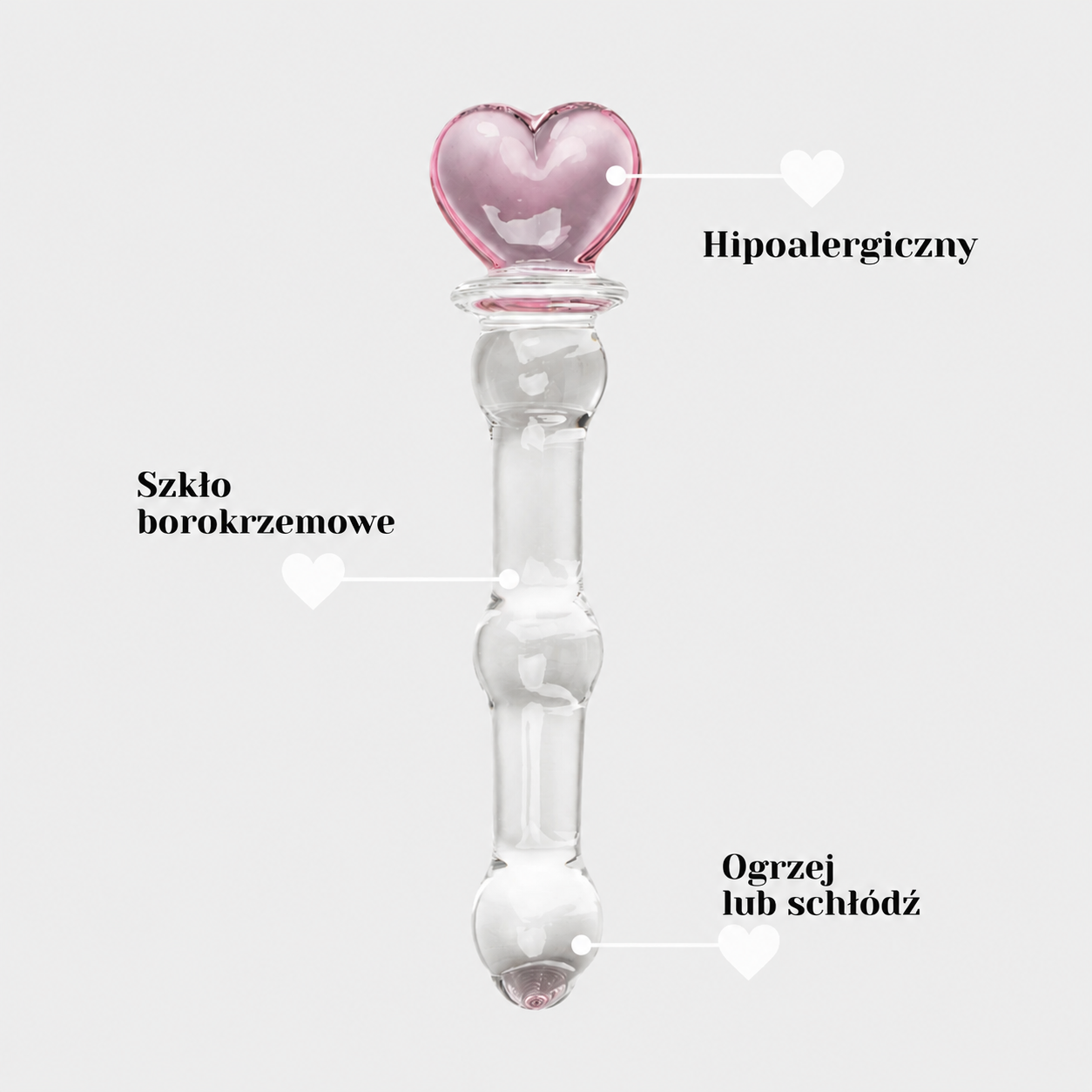 ALOITA Crystal Heart – Masażer Szklany z Borokrzemowego Szkła, Różowe Serce
