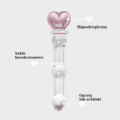 ALOITA Crystal Heart – Masażer Szklany z Borokrzemowego Szkła, Różowe Serce
