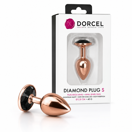 Dorcel Diamond Plug L Rose Gold – Metalowy Korek Analny z Czarnym Kryształem, Wodoodporny
