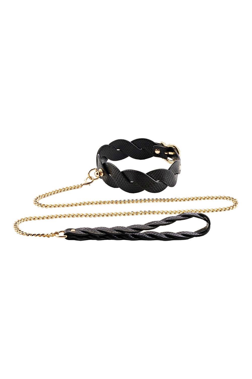Lunar Braided Leash & Collar – elegancka pleciona obroża ze złotą smyczą