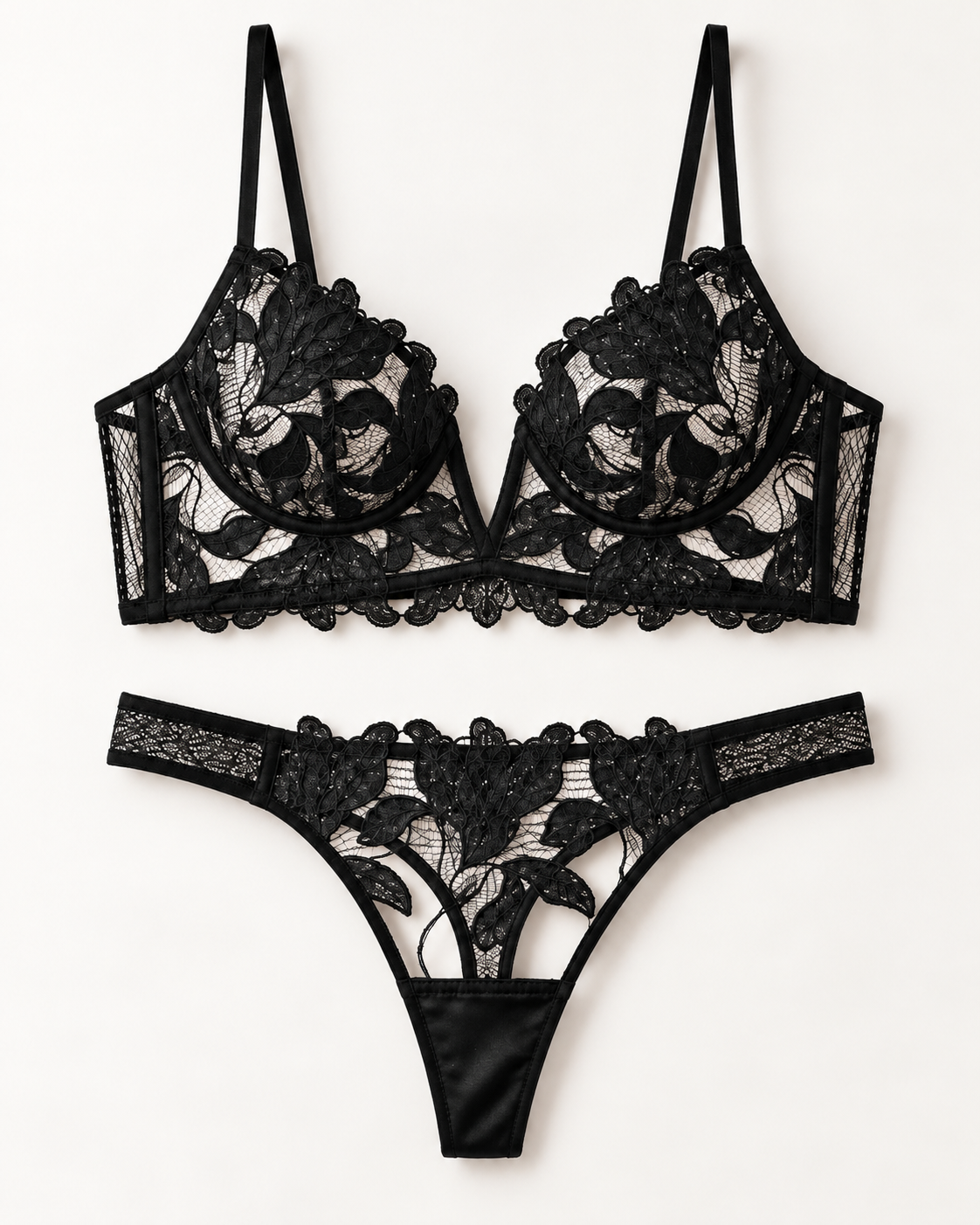 Zmysłowy komplet bielizny koronkowej – Black & White Seduction