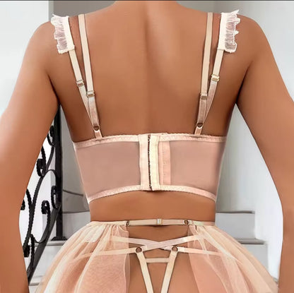 ANGEL ROSE – Zmysłowy Komplet Bielizny Koronkowej z Gorsetem i Tiulową Spódniczką