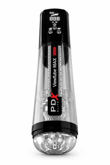 PDX Elite Viewtube Max View Black – Automatyczny Stymulator z Funkcją Ssania, Wibracjami i Podświetleniem LED