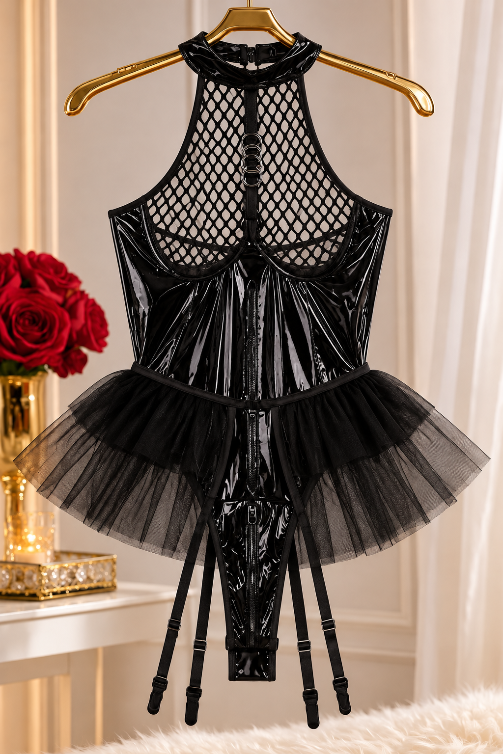 Body lakierowane z tiulową spódniczką – odważna elegancja