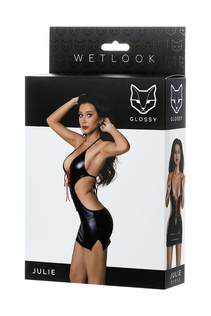 Julie Dress Wetlook – czarna mini sukienka z czerwonym akcentem rozmiar S, M i L