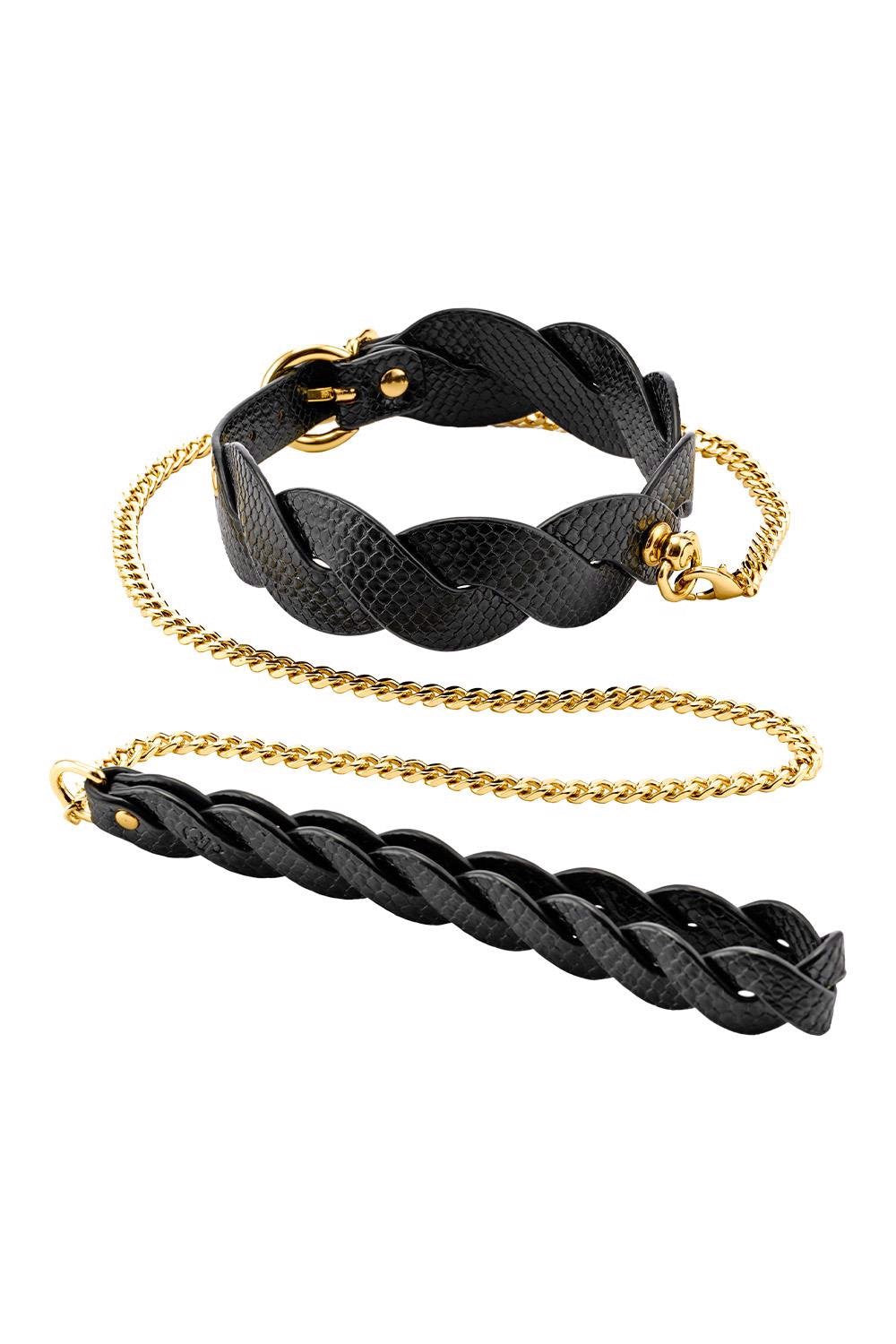 Lunar Braided Leash & Collar – elegancka pleciona obroża ze złotą smyczą