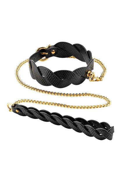 Lunar Braided Leash & Collar – elegancka pleciona obroża ze złotą smyczą